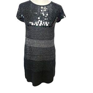 Lapis Women’s Sequin Embellished Knit Dress M Black/Silver Goth Glam Elegant VTG